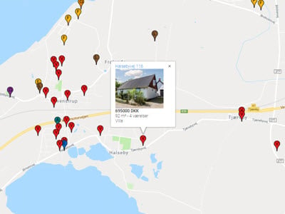 Interaktivt kort med boliger til salg i Danmark