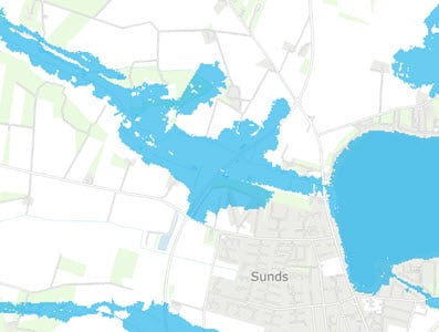 Interaktivt kort oversvømmelse fra vandløb